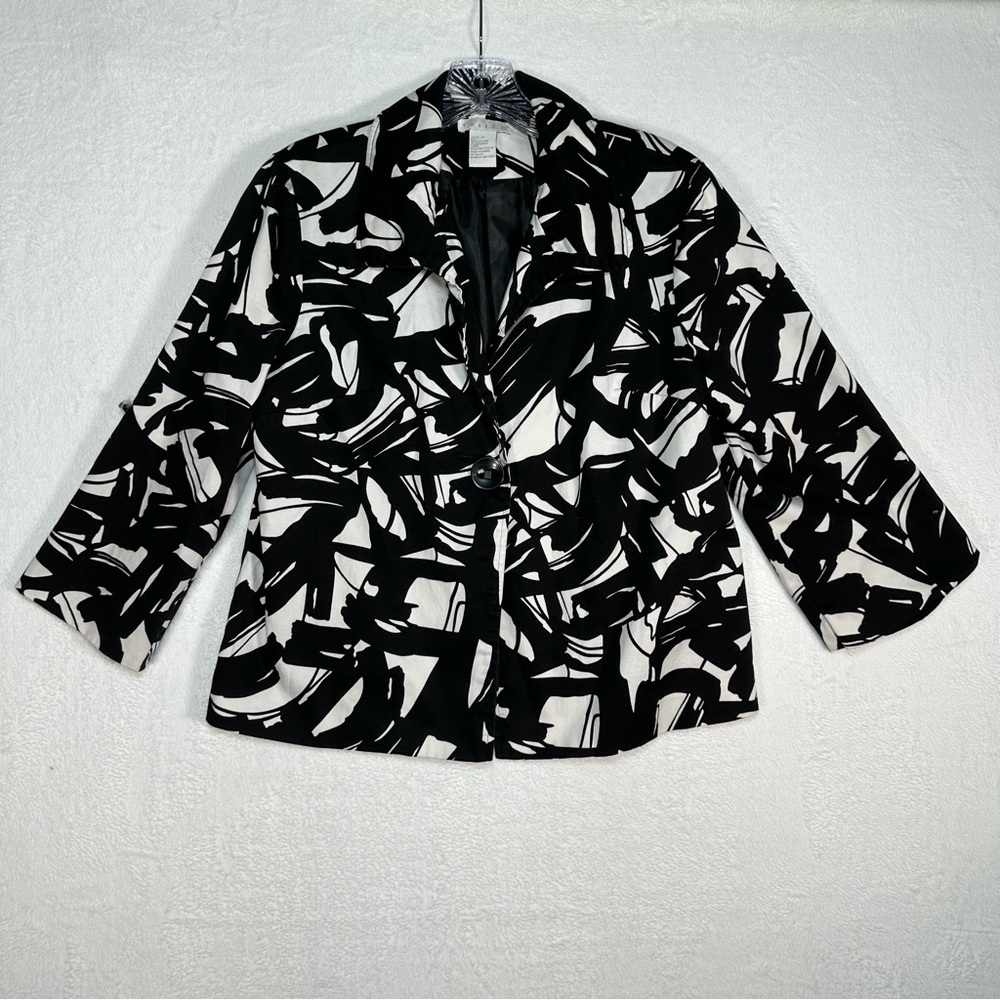 Tweeds Abstract Jacket Size M‎ White and Black Career Office